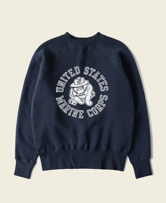 1980s Marine Devil Dog Raglan Sweatshirt - Navy
