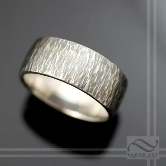 Mens 14k Gold Wide Bark Ring - Wedding Band
