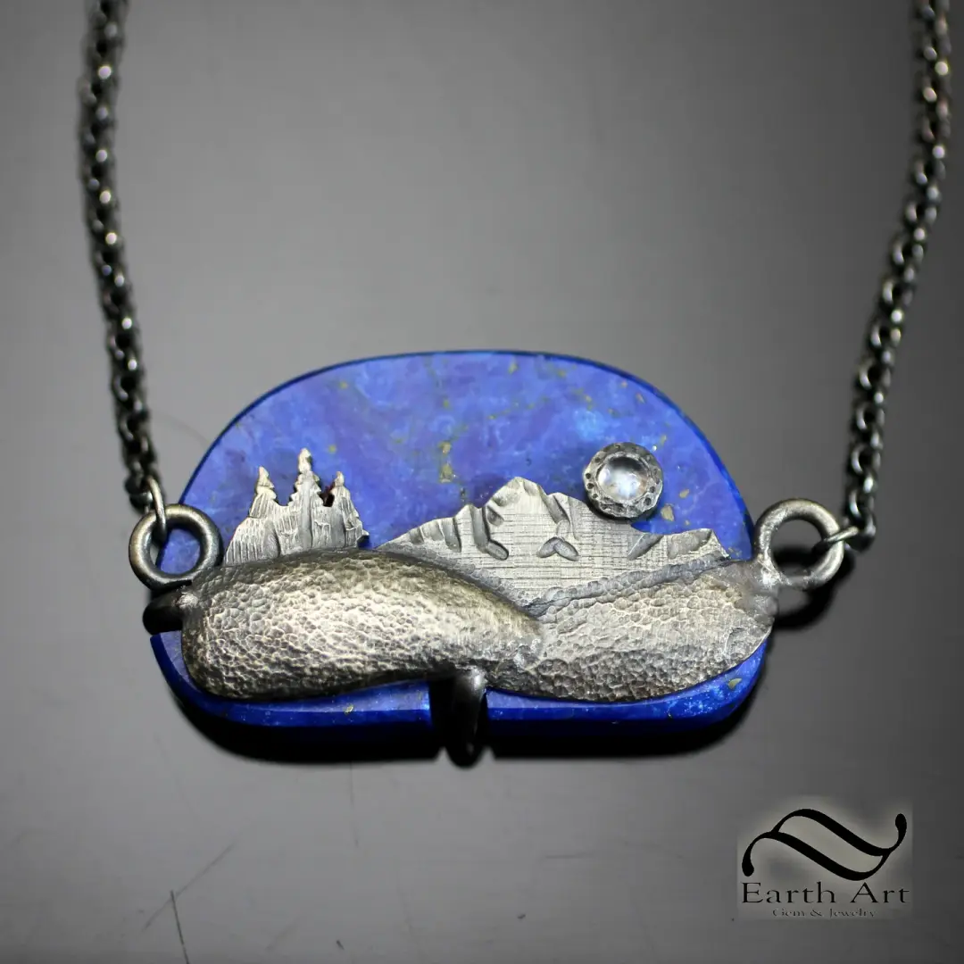 Moonrise Landscape Pendant with Lapis - Sterling silver