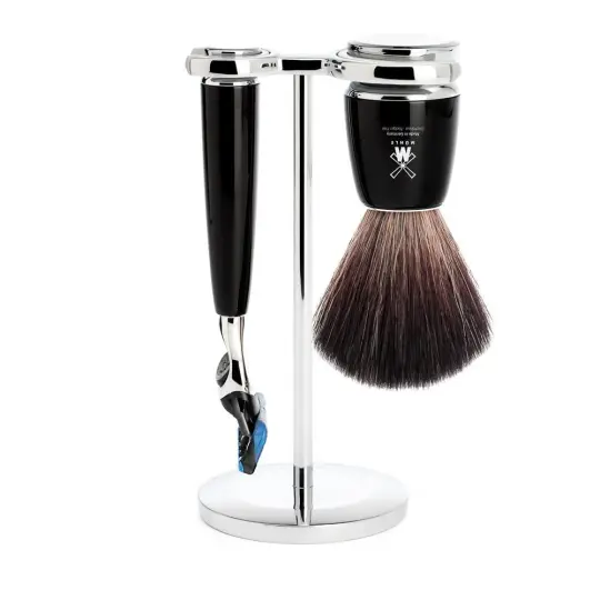 MÜHLE RYTMO 3 Pc. Shaving Set, Black Fibre Brush & Gillette® Fusion™ Razor, Black