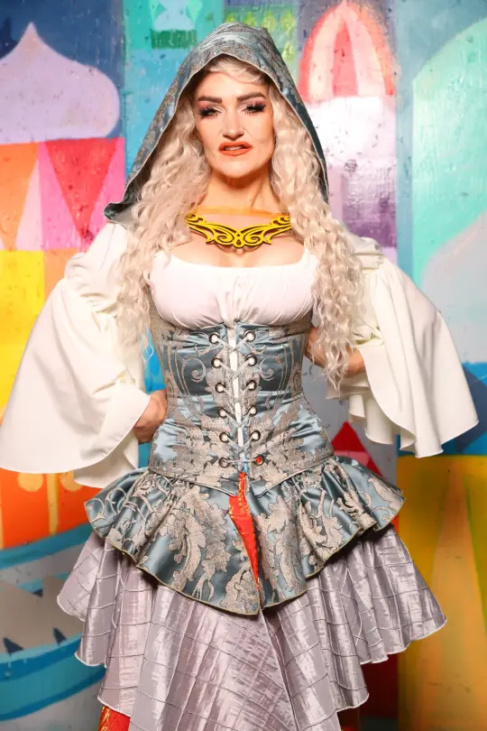 Petite Hooded Vixen in Powder Blue Damask - The World of Laughter and Hopes Collection