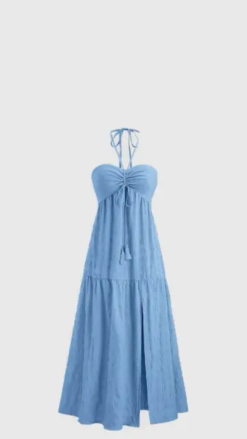 Minimalist Baby Blue Prom Gown , Flowy Corset Maxi Summer Dress RS1579