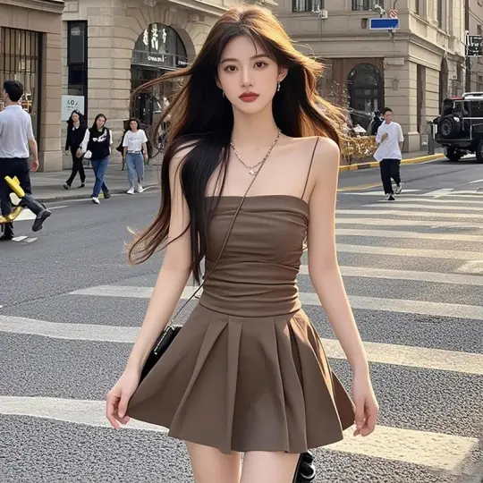 Pure desire style sexy suspender tube top dress summer new style slim fit A-line short skirt R3392