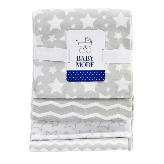 necessities by tendertyme Cotton Flannel Stars 4 Pc Baby Receiving Blankets, Gray