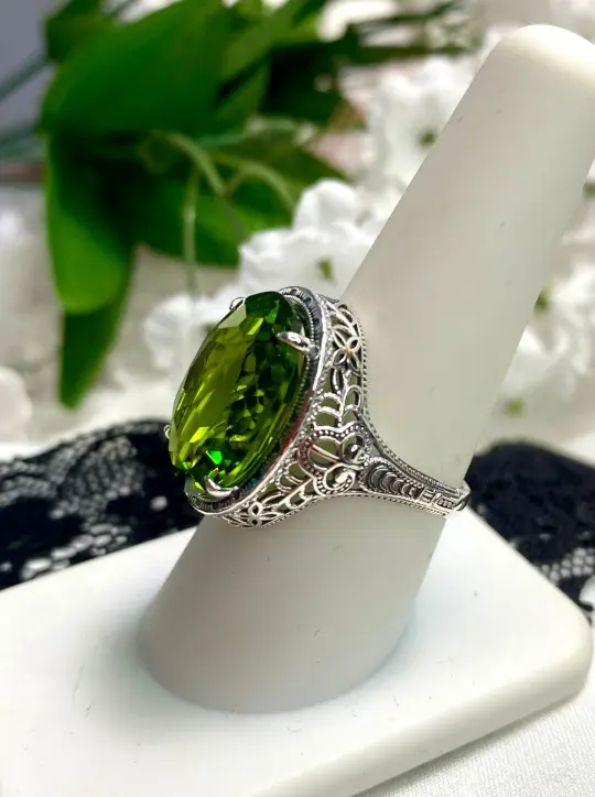 Peridot Ring, Art Deco Vintage Revival Jewelry #D230