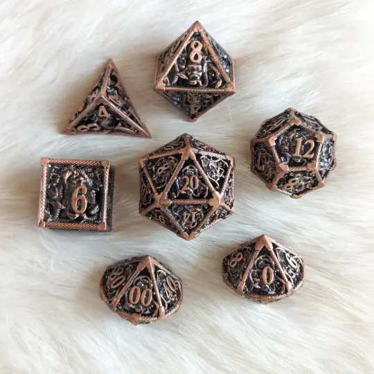 Medusa Hollow Metal Dice Set – 7-Piece Snake Face DnD Dice