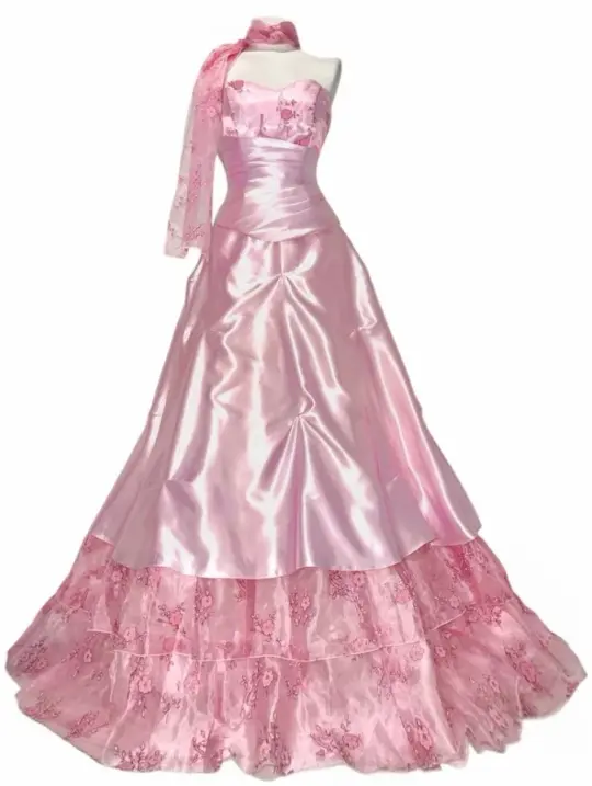 Silky Satin Corset Prom Gown , Pink Applique Women's Maxi Birthday Dress RS2360