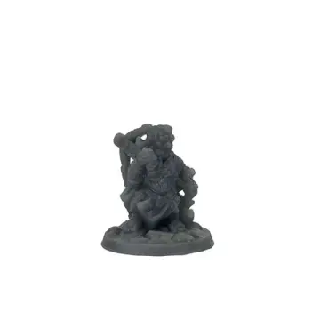 Unpainted 32mm 3D-printed bearded halfling ranger crouched over a crossbow mid-span with travelling kit — tabletop RPG miniature for D&D, Pathfinder & wargaming