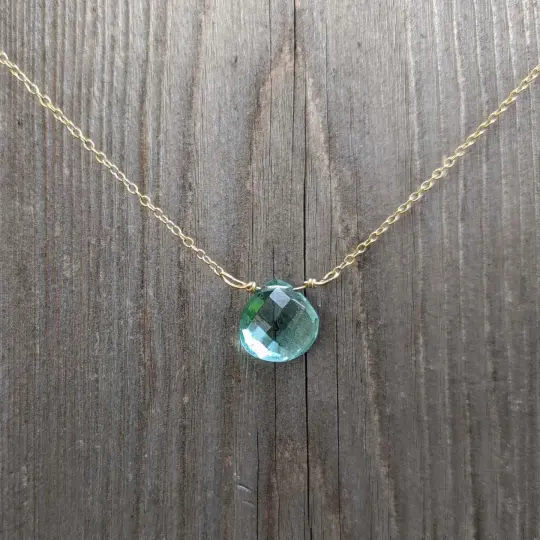 Green Amethyst Quartz Briolette Drop Necklace