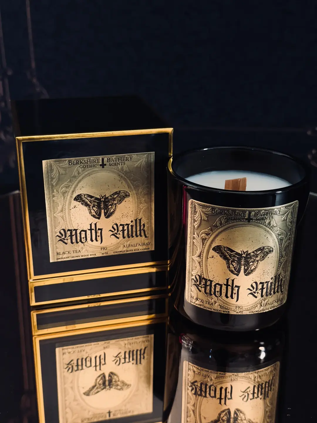 MOTH MILK | Black Tea + Hay - 16oz Wood Wick Candle