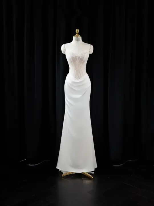 Light apricot strapless, fitted, bodycon, sexy long ball gown/bridal dress R8948