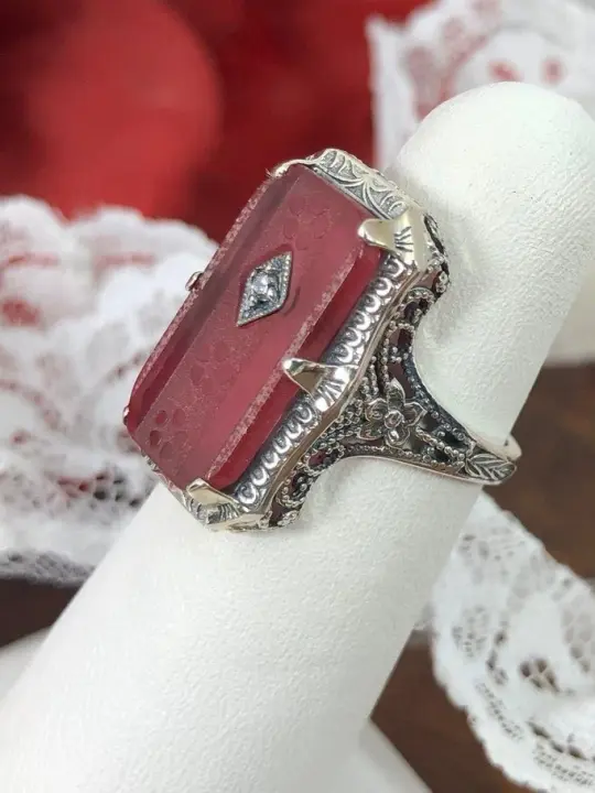 Pink Camphor Glass Ring, Size 6, Vintage style 1915, Edwardian Jewelry #D232 - Ready to Ship