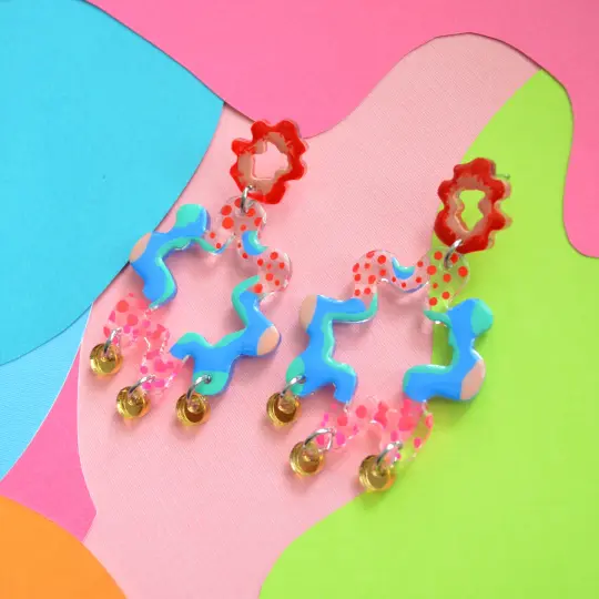 Abstract Art Squiggle Hoop Acrylic and Resin Earrings