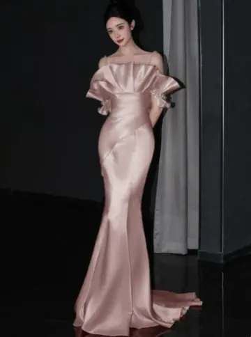 Cute Niche Blush Pink Beading Mermaid Strapless Corset Maxi Evening Dress Quinceanera Dress RS341