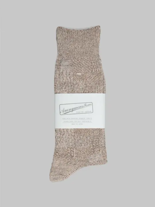 Anonymous Ism Sashiko Linen Crew Socks Beige