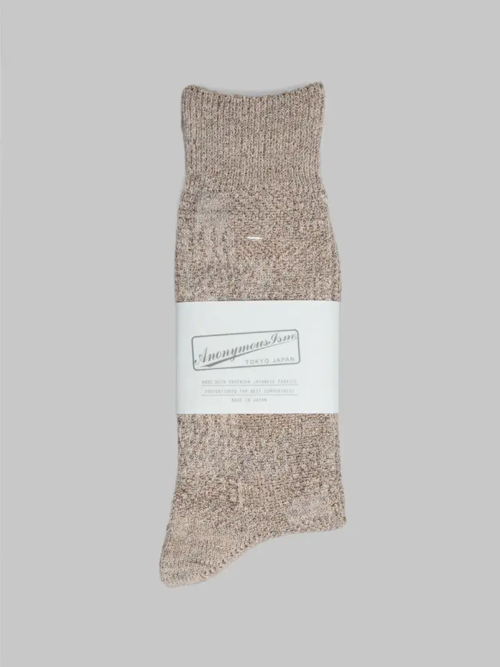 Anonymous Ism Sashiko Linen Crew Socks Beige