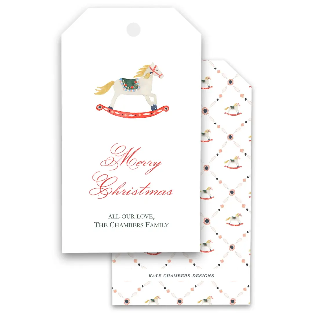 Watercolor Rocking Horse Holiday Gift Tag
