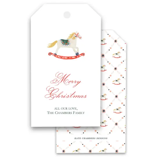 Watercolor Rocking Horse Holiday Gift Tag