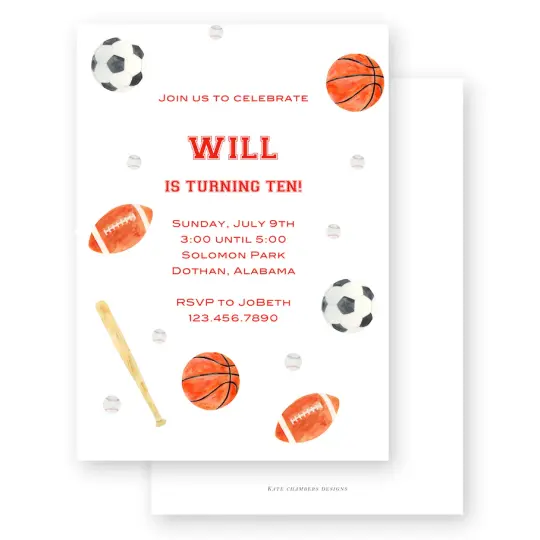 Boy's All Sports Birthday Party Invitation