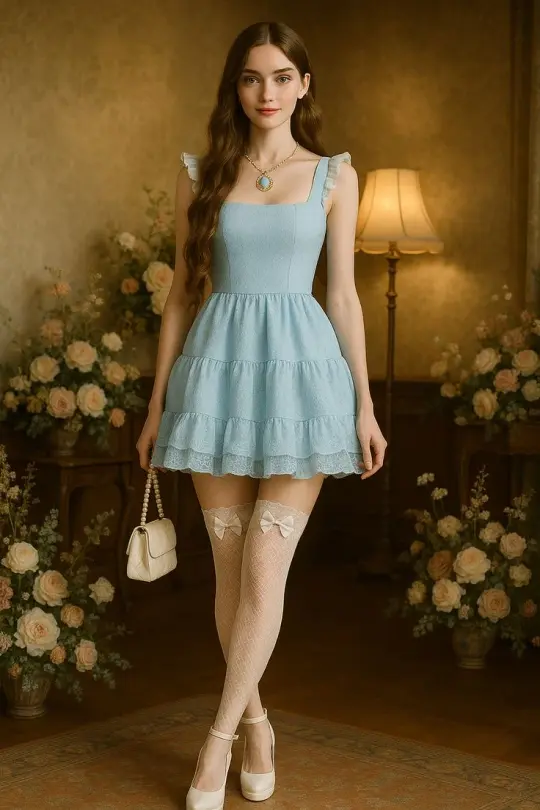 Blue suspenders waist slim skirt homecoming dress R3797