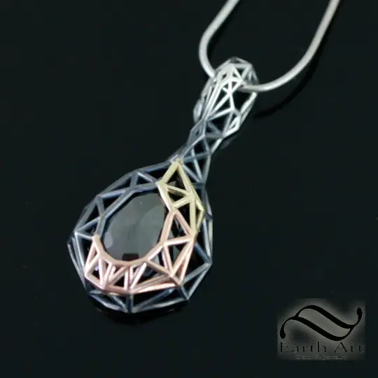 The Ember Pendant - Black Moissanite in 14k rose and yellow gold and Sterling Silver