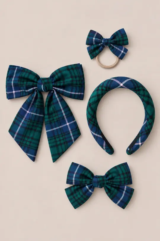Hair Bows in Emerald Plaid