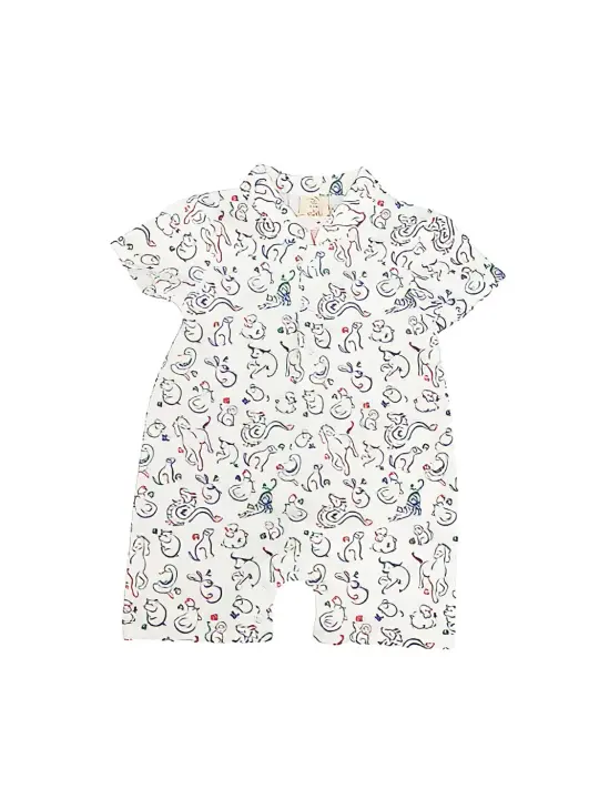 Mandarin-collared Polo Romper - Zodiac Mahjong