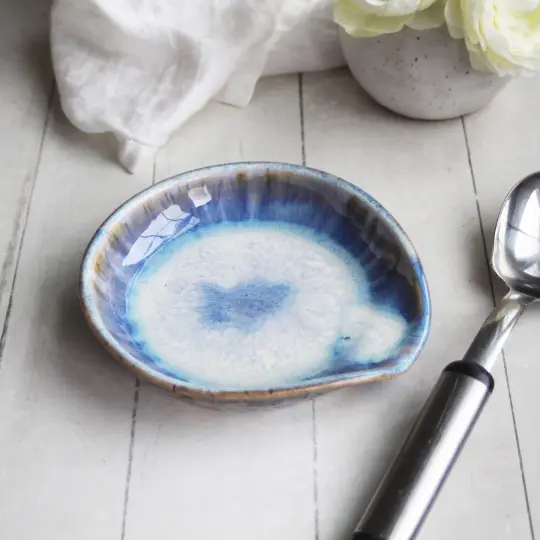 Large Spoon Rest in Starry Night Glaze, Handmade Utensil Dish, Made in USA