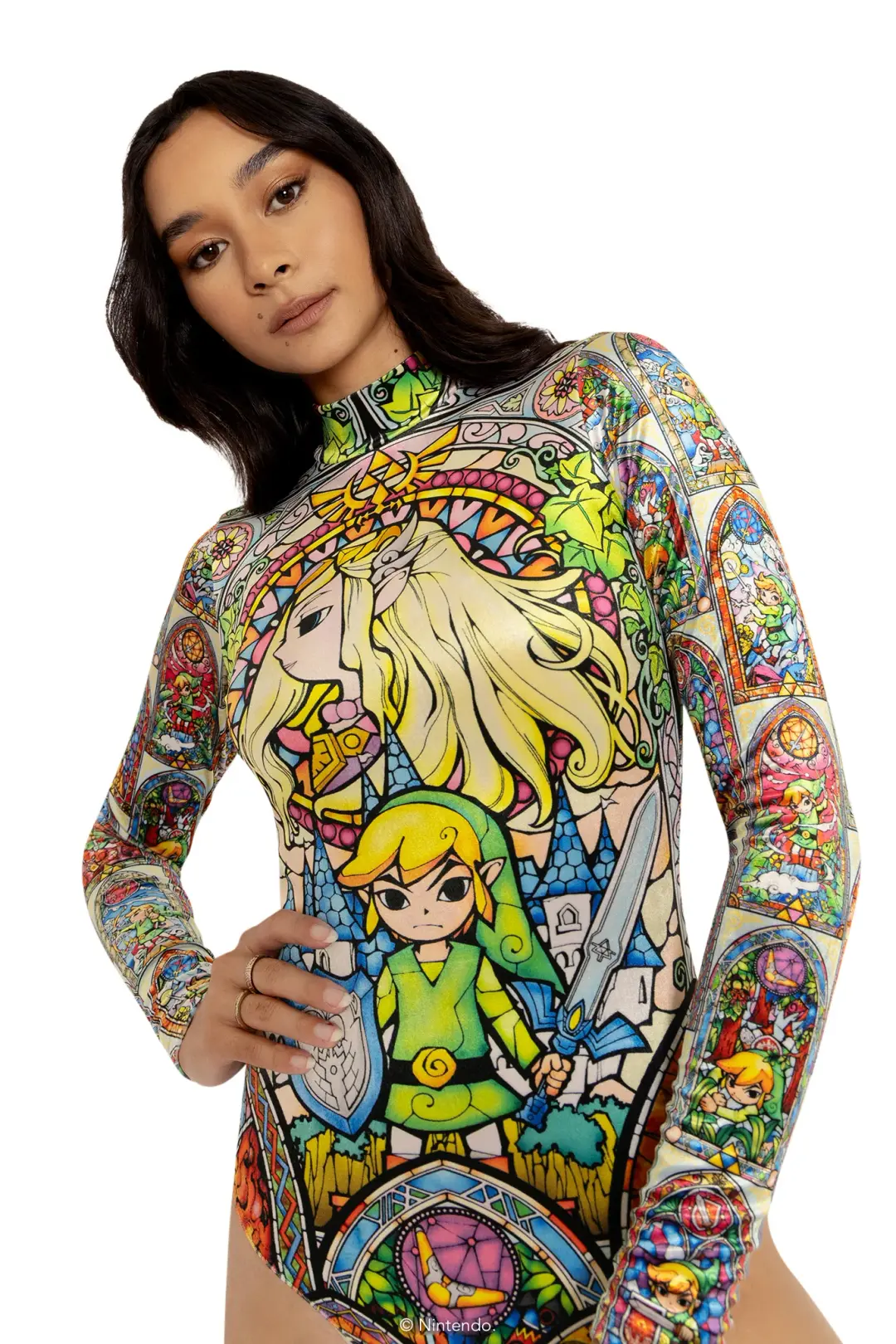 Stained Glass Hyrule Velvet Long Sleeve Bodysuit