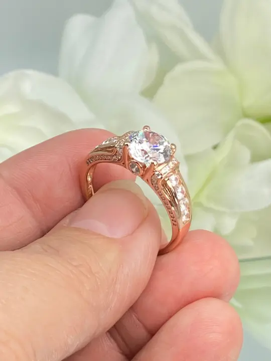White CZ Ring, Size 7, Rose Gold plated Sterling Silver, Art Deco Jewelry #D220 - Ready to Ship