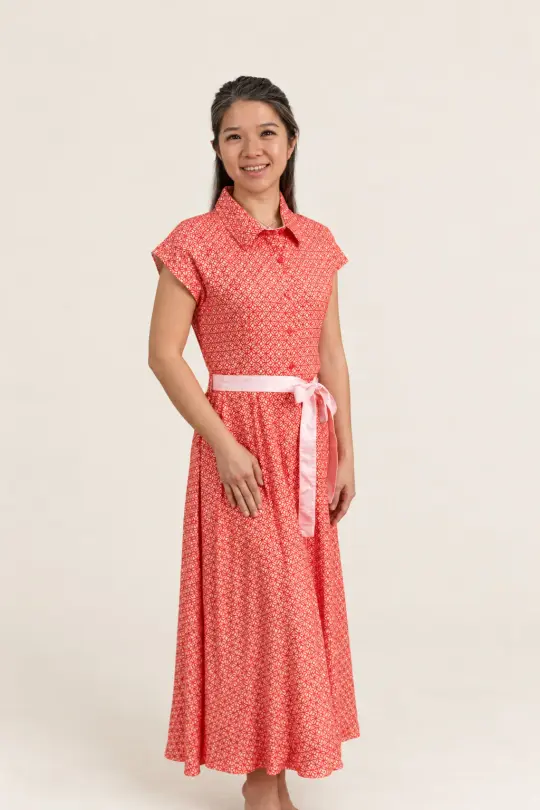 Ladies Shirly Dress - Peach Red Mosaic