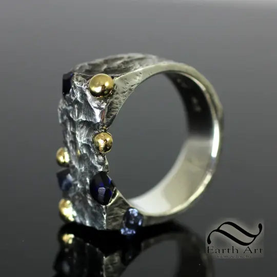 Sapphire Chaos Signet Ring - Sterling and 14k