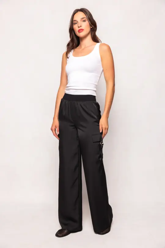 Shay Satin Pants in Black