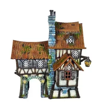 Warden's Bastion 28mm 3D printed medieval fantasy town terrain, painted example, front view