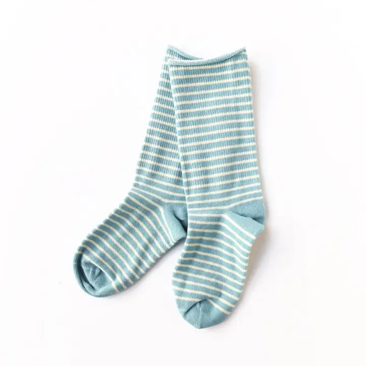 Striped Slouch Socks - Slate/Natural