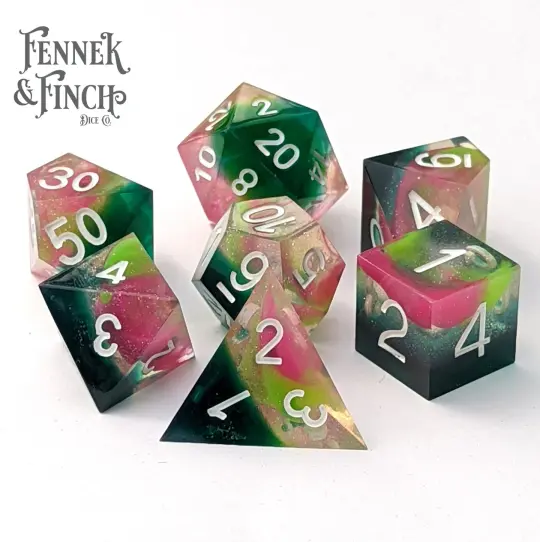 Everbloom Sharp Edge Dice Set – 7-Piece Floral DnD Dice