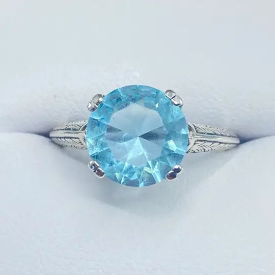Aquamarine Ring, Size 7, Button Ring, Art Deco 1930's Style Jewelry, #D12 - Ready to Ship