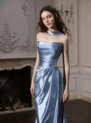 French Chic Pale Blue Sheath Bateau Long Women Dress Prom Dress Evening Dress RS079