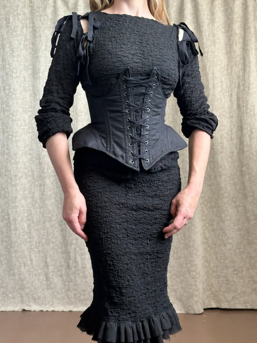 FW '26: Underbust Pannier Corset in Black Linen (Pre-Order)