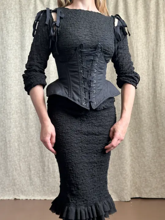 FW '26: Underbust Pannier Corset in Black Linen (Pre-Order)