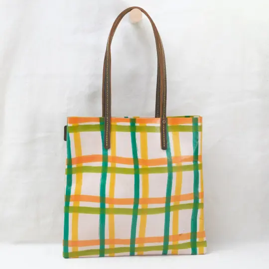 Jamie Soft Tote yellow green squiggly lines