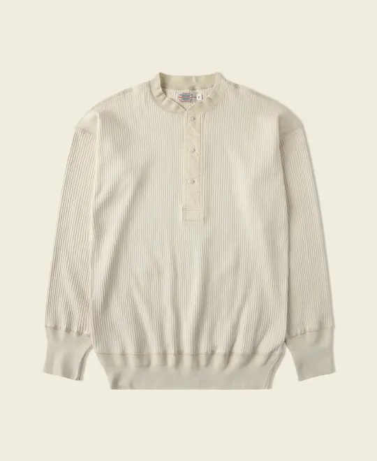 Ribbed Long Sleeve Henley T-Shirt - Apricot