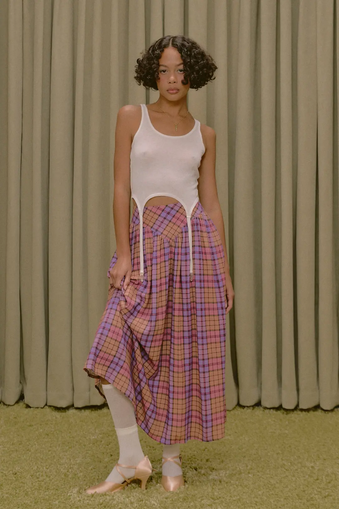 Park Skirt Soft Linen Purple Plaid