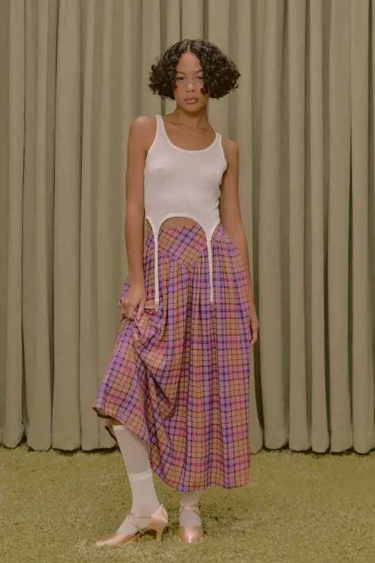 Park Skirt Soft Linen Purple Plaid