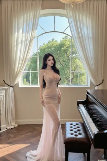 Champagne pink halter-neck, fitted waist, backless, sexy long ball gown R7538