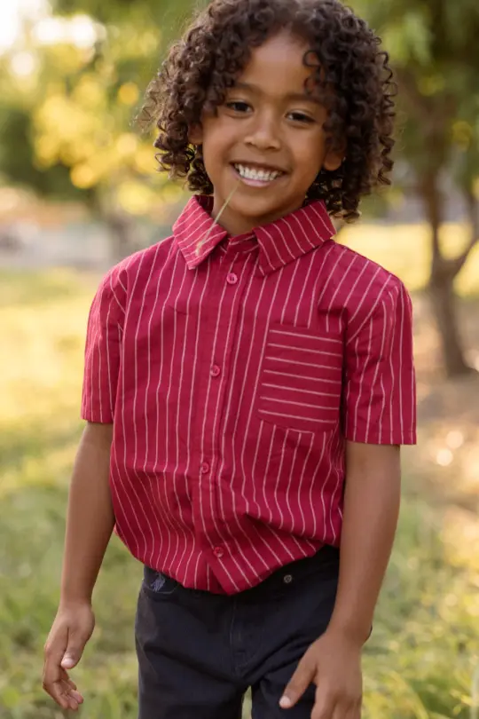 Boys James Shirt in Cranberry Pinstripe