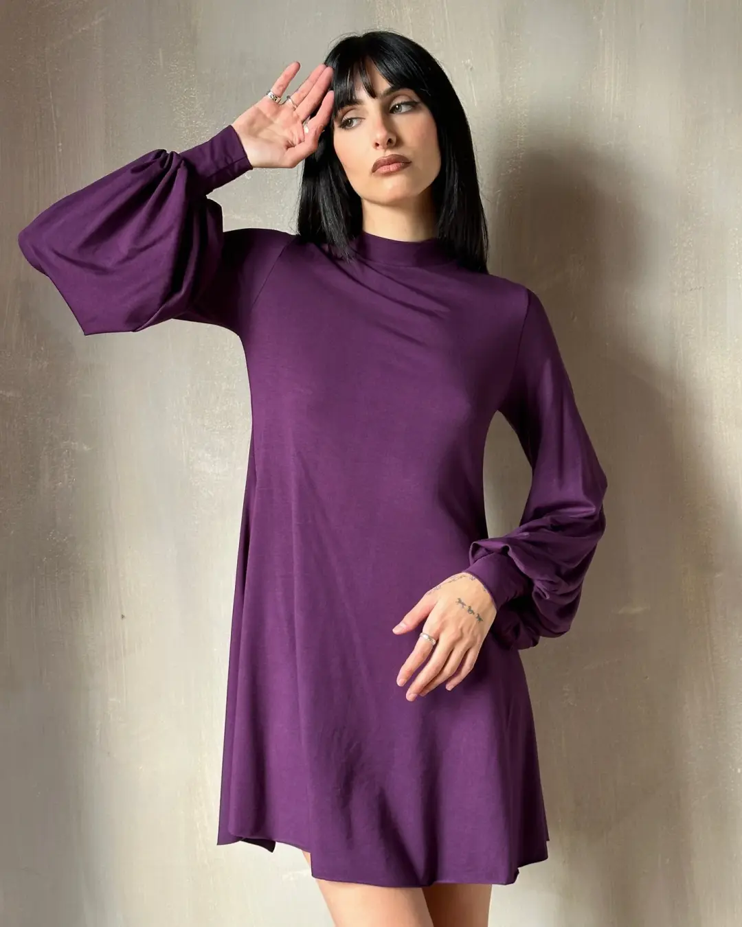 Holiday '24: Bishop Sleeve Mini Dress in Nightshade Purple