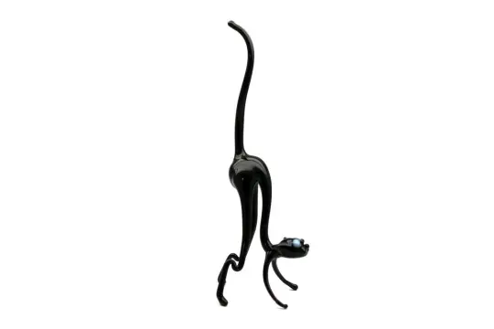Elegant Black Murano Glass Cat Figurine 3 Inches Tall Handmade