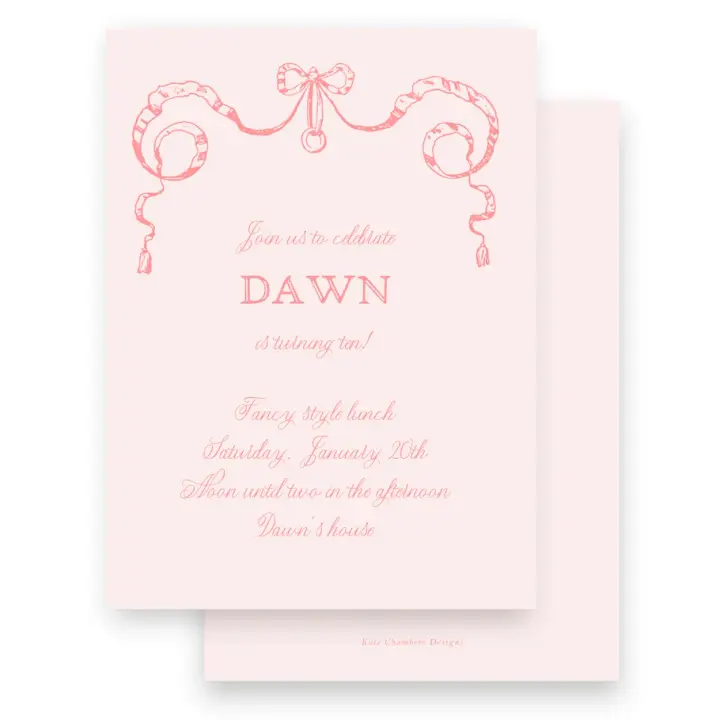 Pink Vintage Bow with Ribbon Birthday Party Invitation