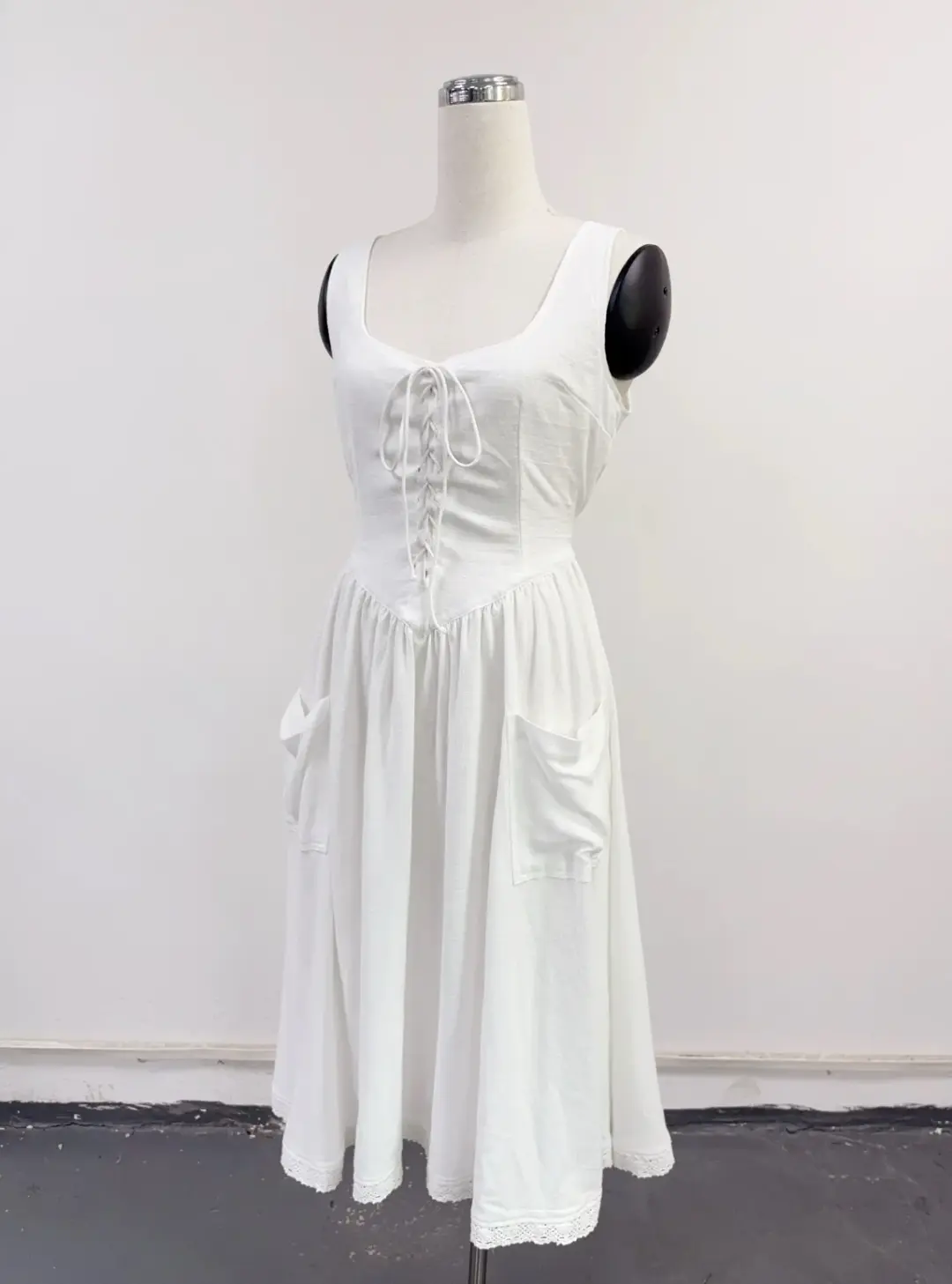 SAMPLE #445 - S/M Soft Linen Farm Chores Long Dress - White Linen